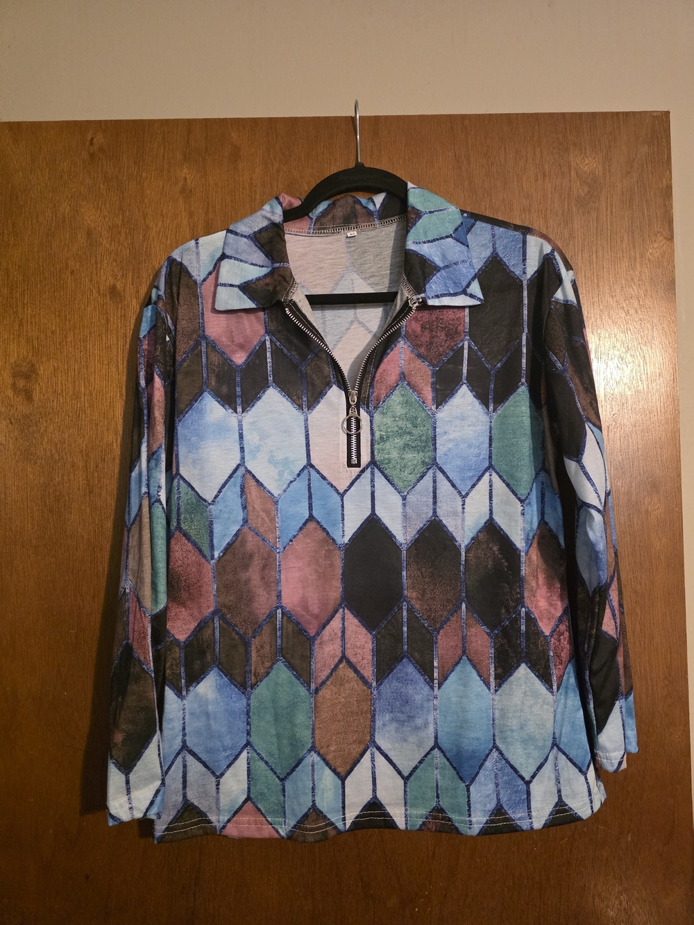 Geometric Zip-Front Women's Shirt - Multi Blue